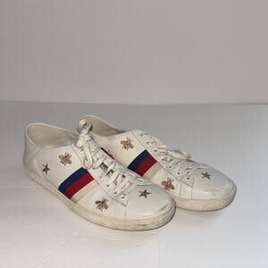 Gucci  Women's Ace Bee Star Embroidered White Sneakers Size 40